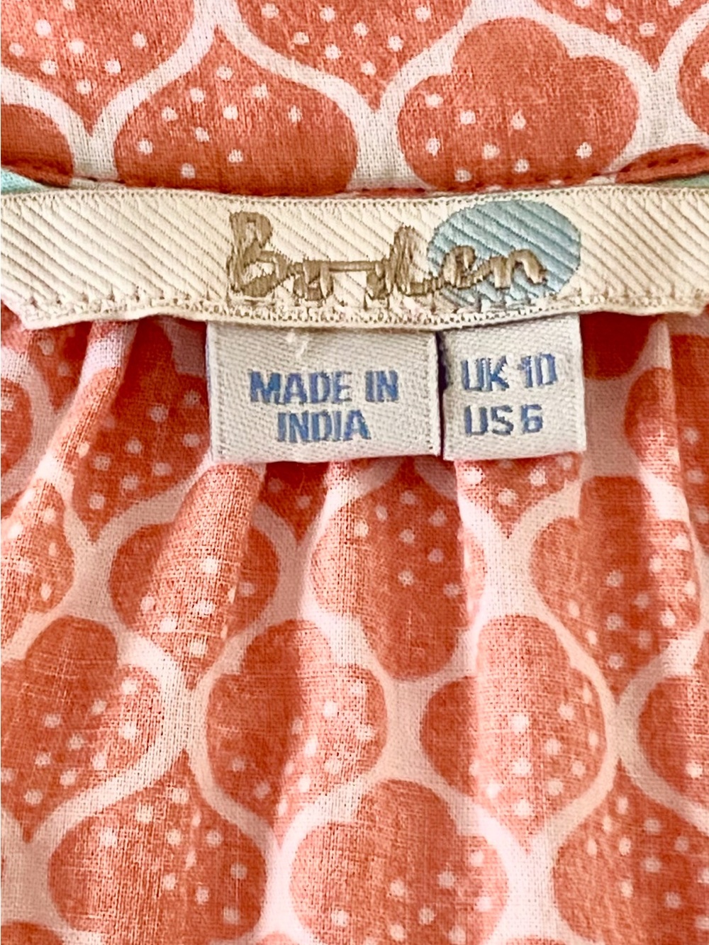 Boden US 6 100% Cotton Coral Geometric Print Blouse - Picture 7 of 9